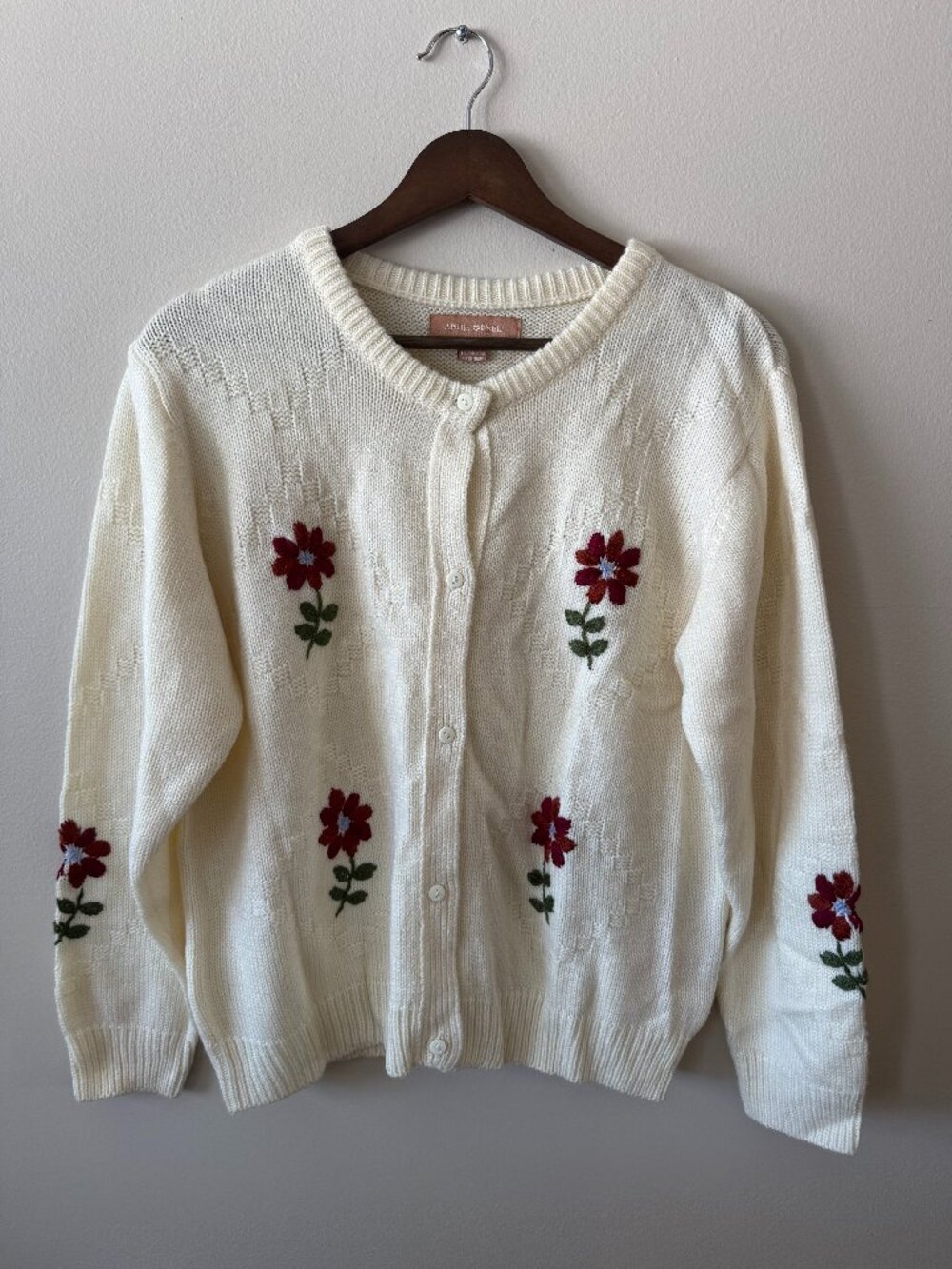 April Cornell Cream Embroidered Floral Sweater Cardigan